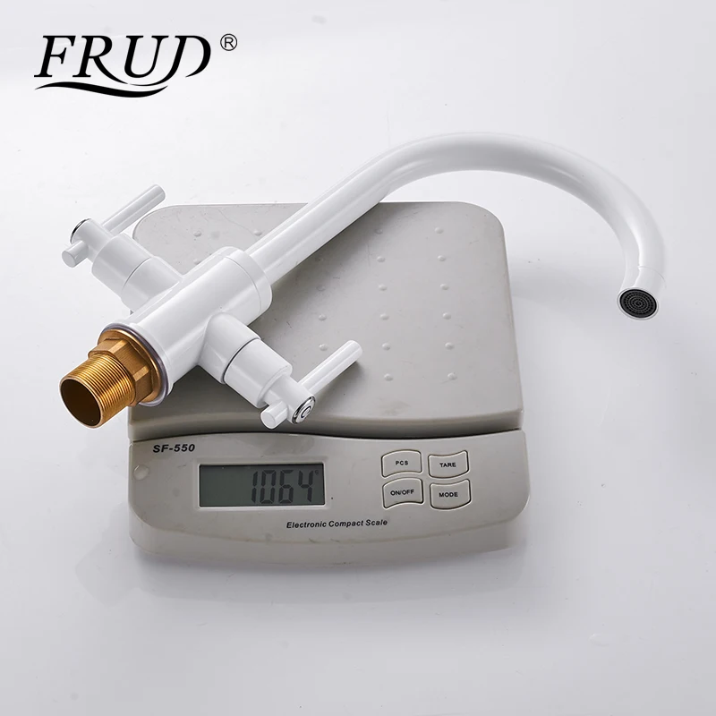 

Frud Two-handle Faucet White Hot And Cold Kitchen Sink Faucet Classic Rotatable Kitchen Faucet Ceramic Plate Spool Tap Y40018
