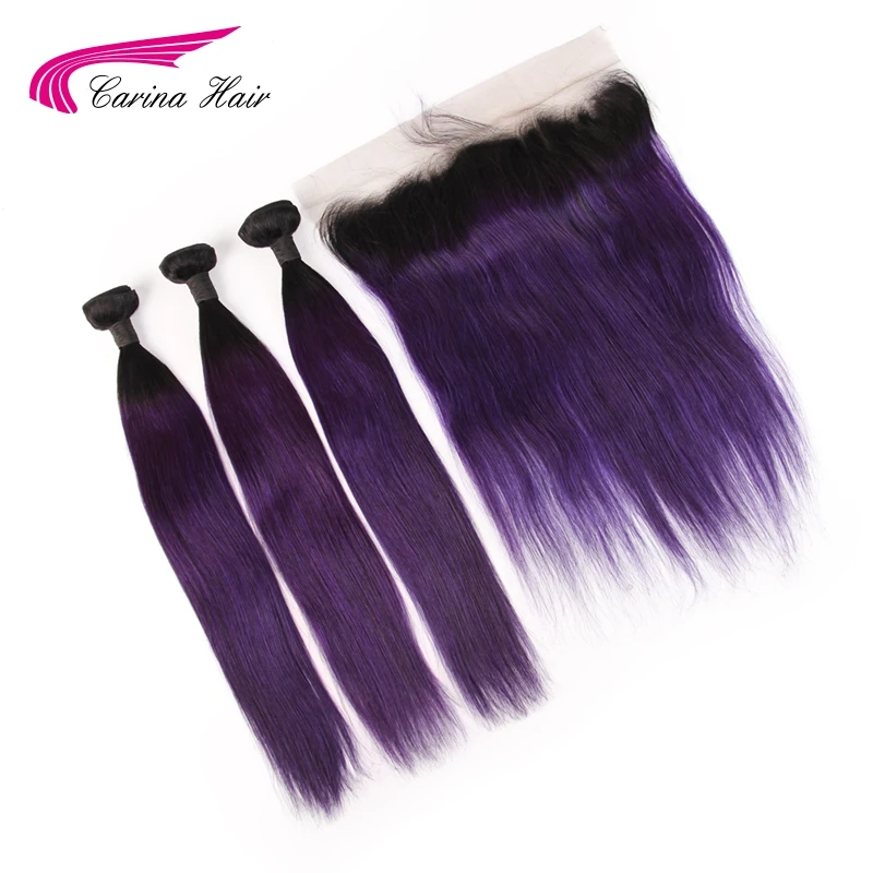 Carina волосы 3 пучка с фронтальным Омбре монгольские прямые 1B фиолетовый цвет