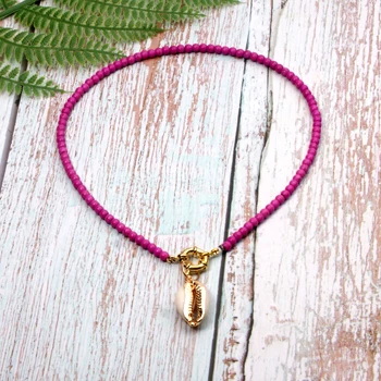 Light purple MOON GIRL Cowrie Shell чокер ожерелье из ярких бусин для женщин Модный богемный Boho Chic Bib Collier Femme Dropshiping - Окраска металла: Light purple