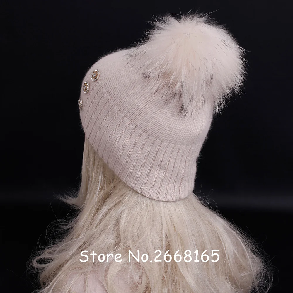 2016 Зимняя очень теплая шерстяная вязаная шапка с помпонами из натурального меха
