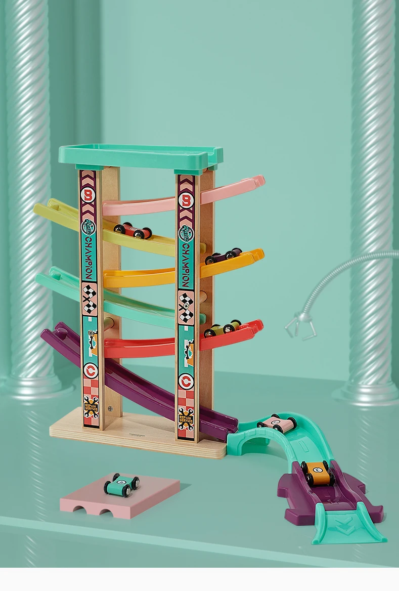 Babycare 4 рельсовые скользящие Модели Деревянные рампы Racer Tower игрушки трек лестница со скользящим автомобилем многослойный планер ранняя развивающая игрушка