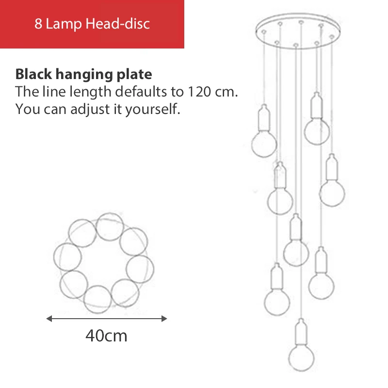 8 Light black disc Подвесной светильник, подвесной светильник из скандинавского стекла, подвесной светильник E27 с лампочкой, светильник для ресторана, барный кран, прикроватная лампа для гостиной, спальни - Цвет корпуса: 8 Light black disc