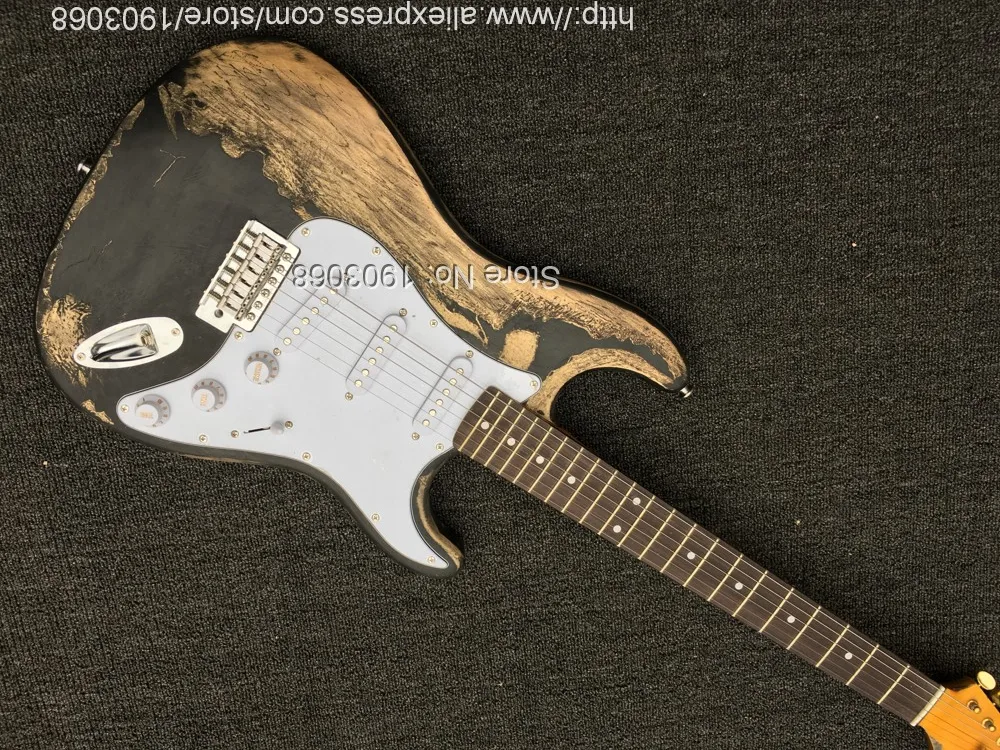 2019 строчка на заказ Тяжелая мощная состаренная черная ST электрогитара custom shop Joe