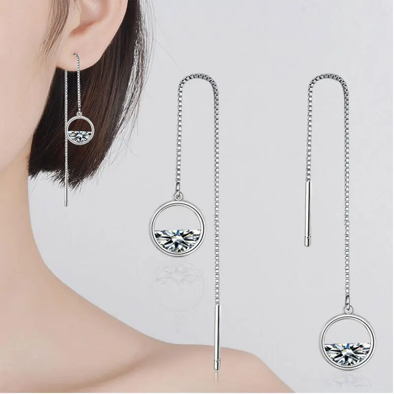 925 Sterling Silver Dazzling CZ Zircon Charm Earrings For Women Long Tassel Ear Line pendientes Fashion Jewelry | Украшения и