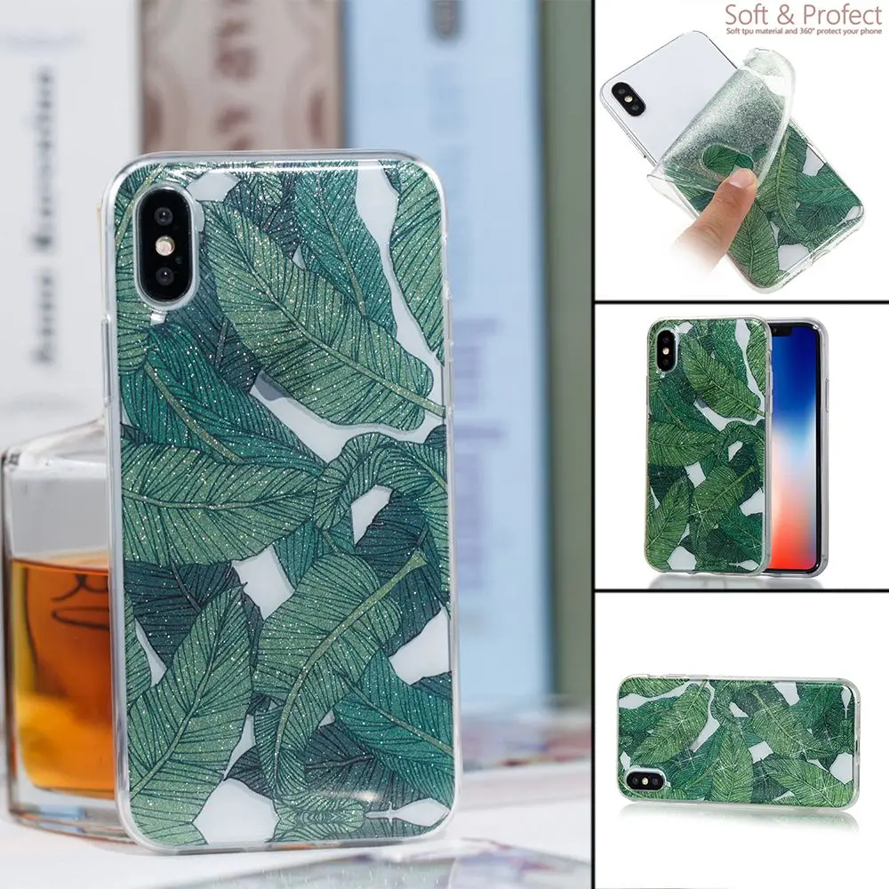 KISSCASE роскошный блестящий чехол для iPhone 6 S 7 8 X XS лист узор Plus Fundas Coque Capa |