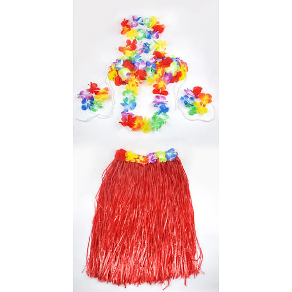 Юбка с гавайской травой цветок Lei браслет нарядное платье костюм красный|hawaiian grass