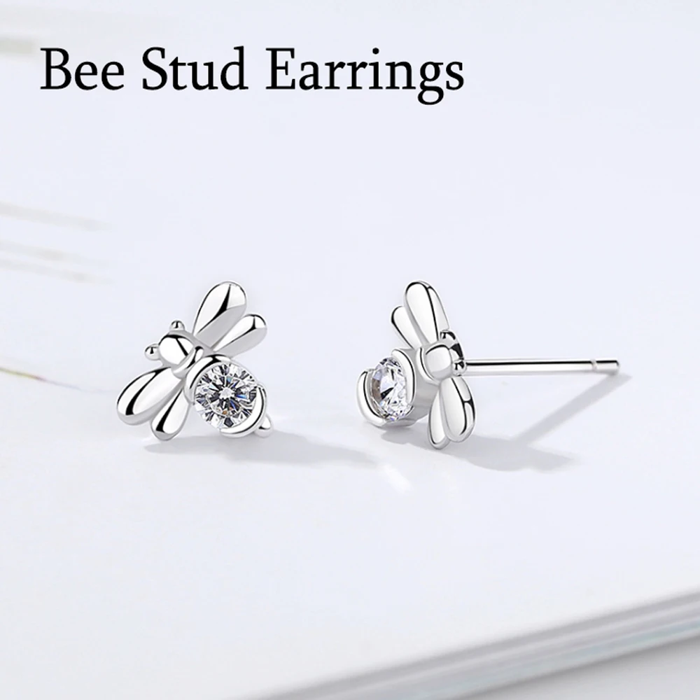 Bee Silver Earrings Studs Jewelry cute Lovely Honey Animal crystal for Women Girls Gift | Украшения и аксессуары
