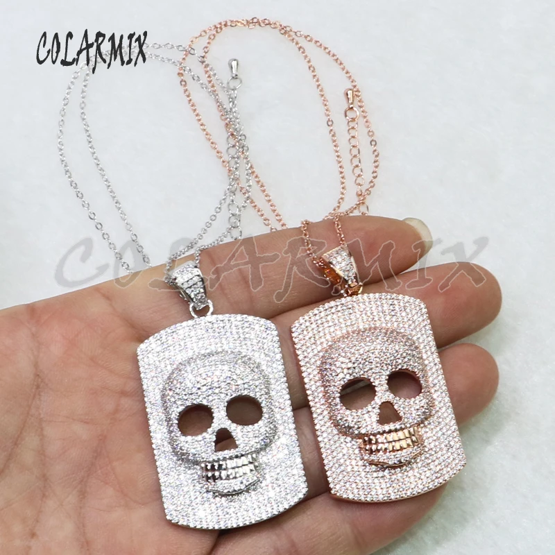3 Pcs Rectangle skull shape Crystal mix color Ghost pendant necklace gift for lady 5169 |