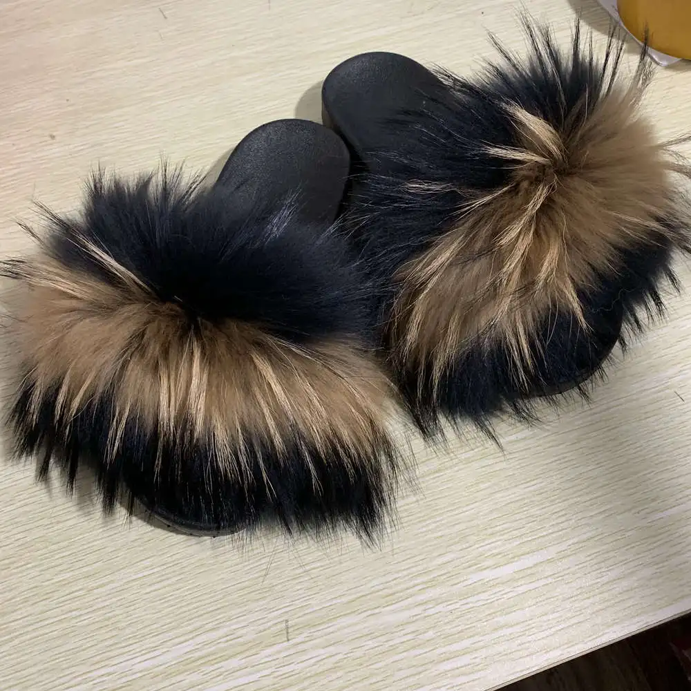16 CCFUR New Colors Summer Slides Women's Real Fox Fur Slippers Fluffy Fur Sliders Mixed Color Fashion Lady S6048 - Цвет: 16