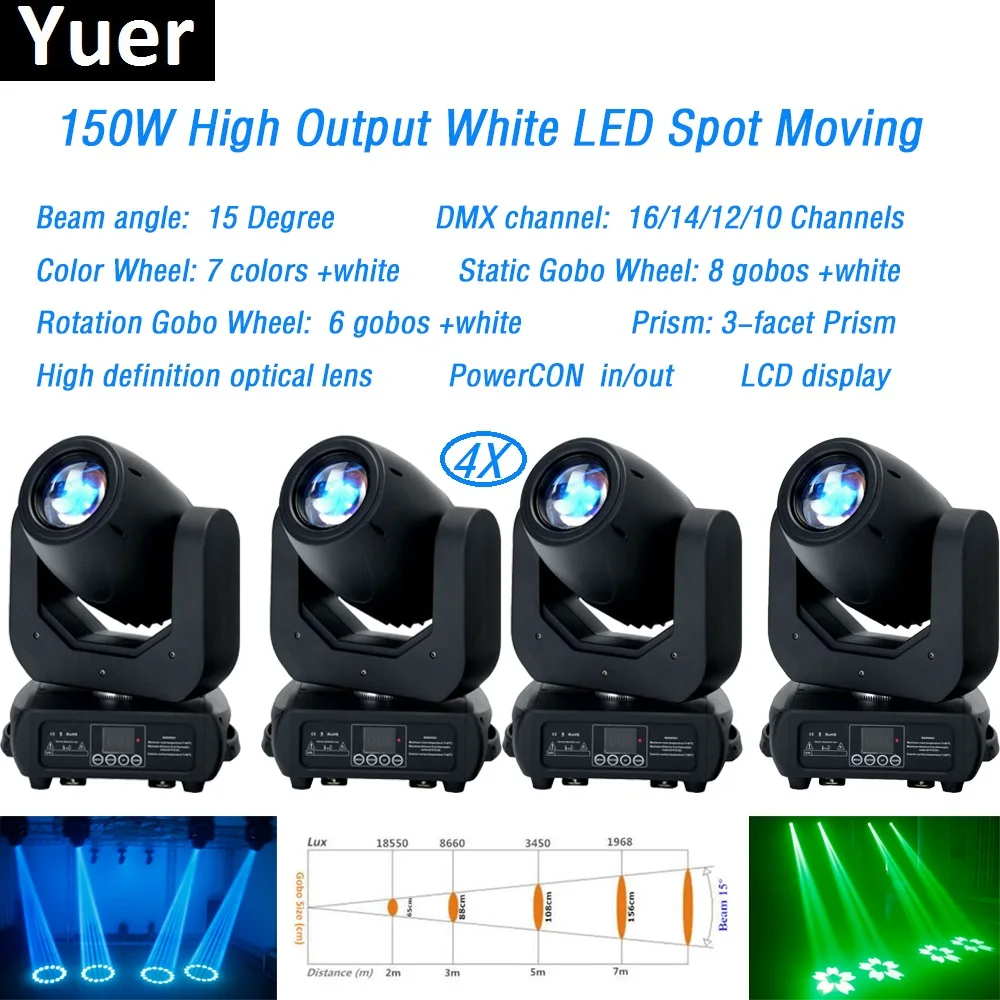 4 шт./лот 150 Вт Светодиодный прожектор с движущейся головкой dmx512Led освещение для