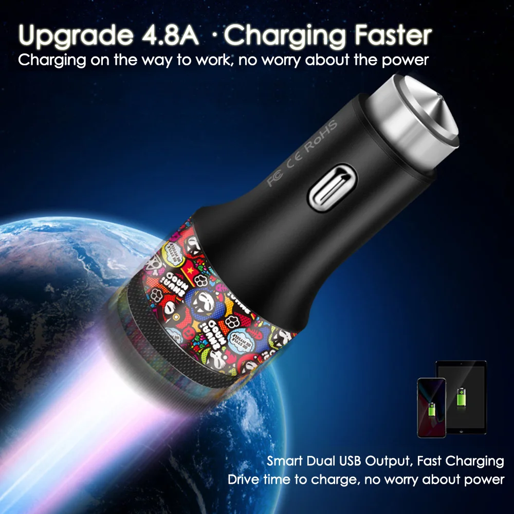 2 USB выход модный дизайн автомобильное зарядное устройство DC 4.8A Макс Быстрая