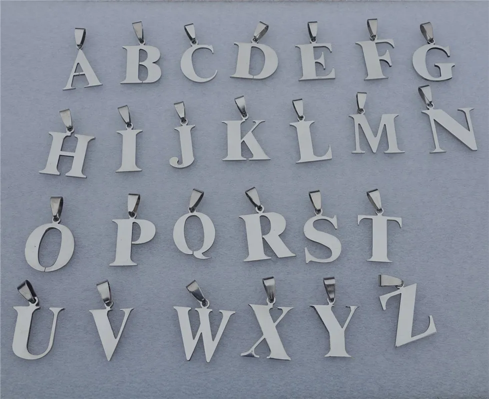

Wholesale 26pcs/lot A-Z Fashion Men Jewelry Stainless Steel Alphabet Pendant Charms For Women Letter Pendants Necklace