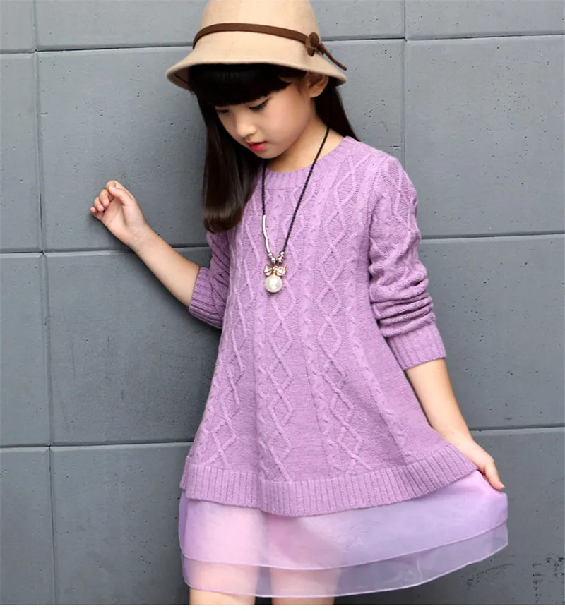 Детские платья для девочек свитера Осень-зима 2020 хлопковое платье-свитер одежда