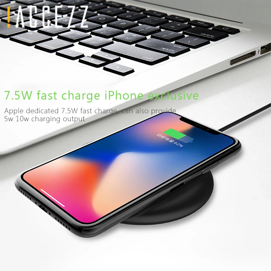 ! ACCEZZ водонепроницаемое Беспроводное зарядное устройство 7 5 Вт для iPhone X 8 Plus 10 Qi