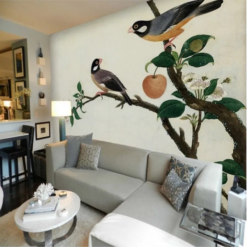 Большие пользовательские обои beibehang китайские Мятные картины с двумя деревьями