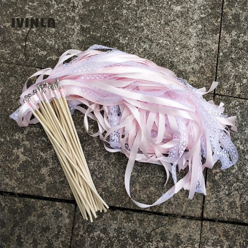 50Pieces/Lot pink wedding wands with lace for Event Party Supplies Wedding | Дом и сад