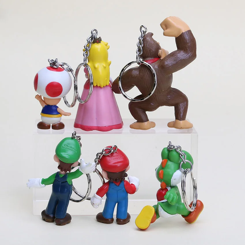 6 шт./компл. 3 7 см Super Mario Bros Donkey Kong Yoshi Peach Luigi экшн Фигурка лягушка брелок|action figure|donkey kongsuper mario bros |