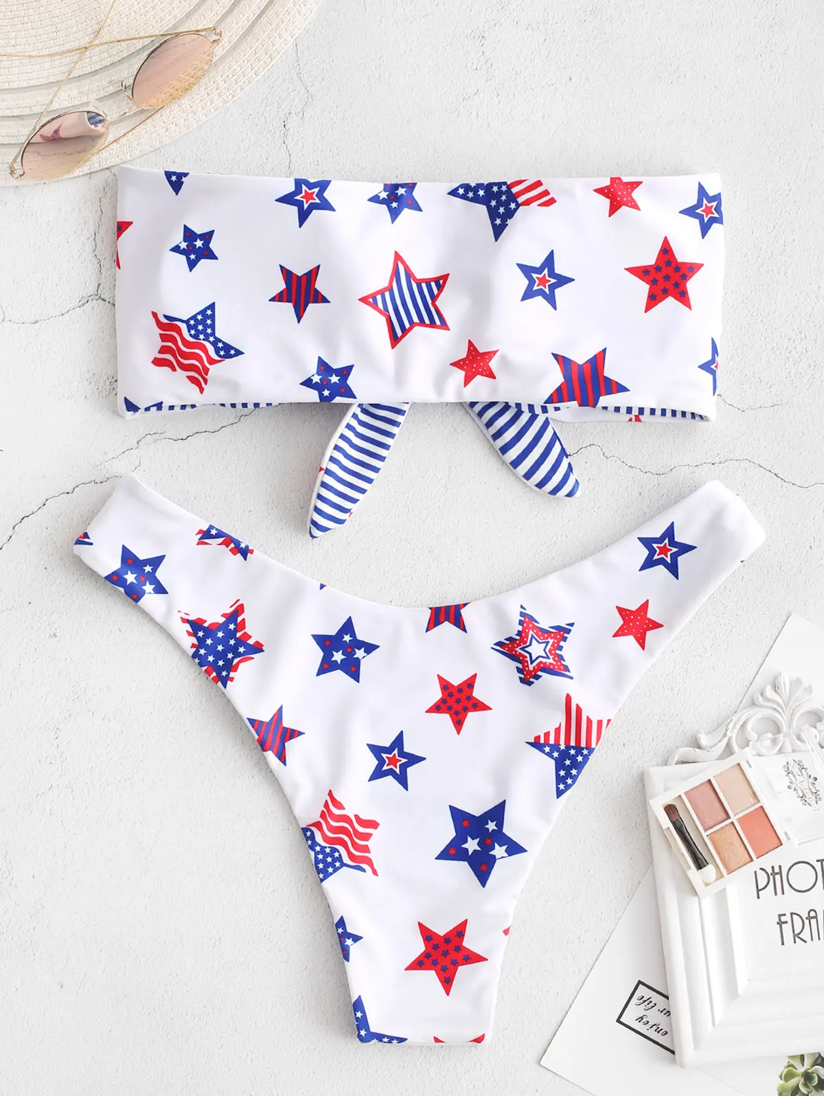 ZAFUL Реверсивное Бикини Американский Флаг Связанный Без Бретелек 2019 Женщины