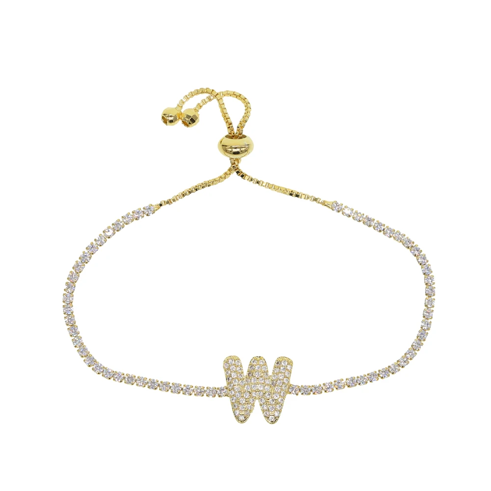 Gold filled 26 letter Initial adjust chain bracelet thin cz tennis white rainbow color new wholesale name bracelets | Украшения и