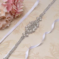 missrdress 18inch long wedding belt thin crystal flower bridal sash silver rhinestone bridal belt for wedding dresses jk924