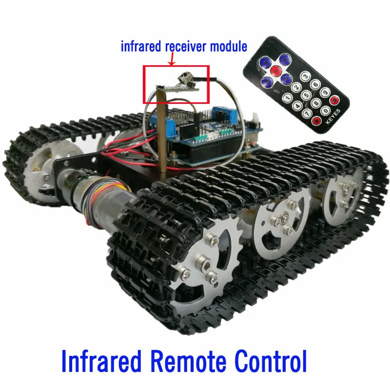 

Control Tracked Tank Chassis with Arduino Board+Motor Drive Shield Board by Phone for DIY Robot Project