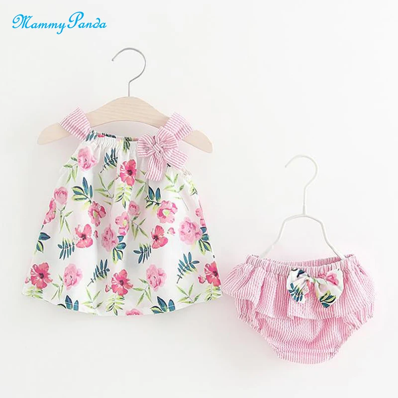 Платья для новорожденных девочек с цветочным принтом и трусиками вечерние