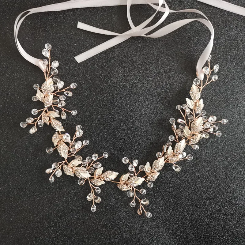 SLBRIDAL Ручной Работы Розовое золото прозрачные кристаллы стразы цветочный лист