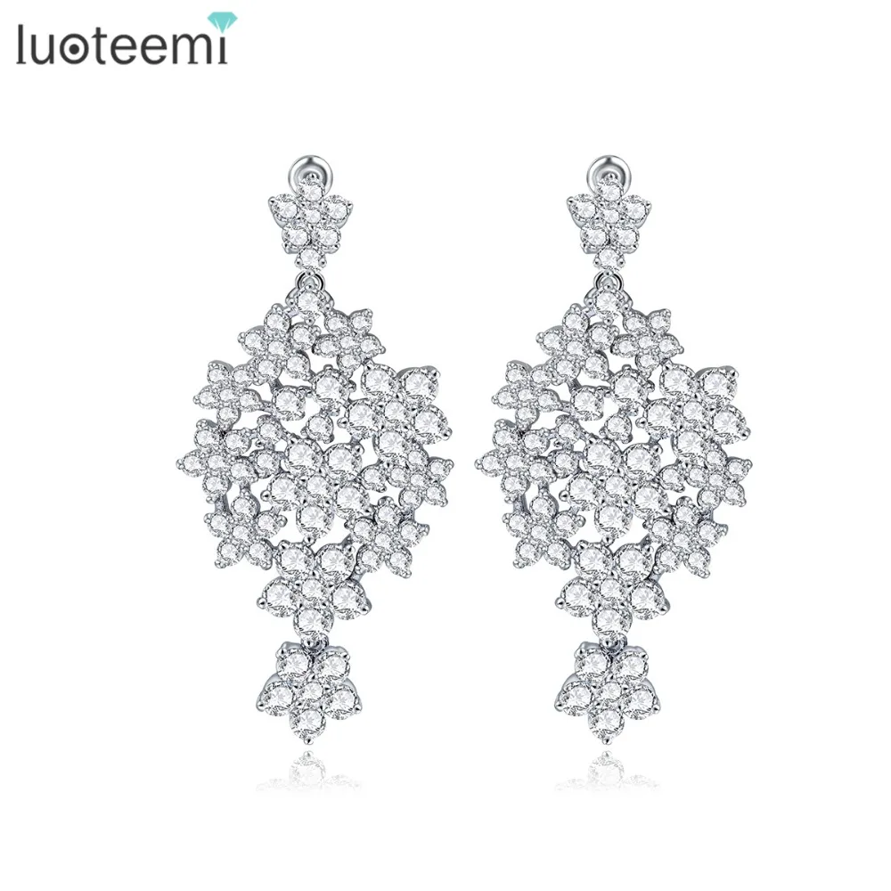 

LUOTEEMI Women New Design Sparkly Pure Round Crystal Zircon Paved Bridal Earrings Stud Wedding Jewelry Gift Brincos Bijoux