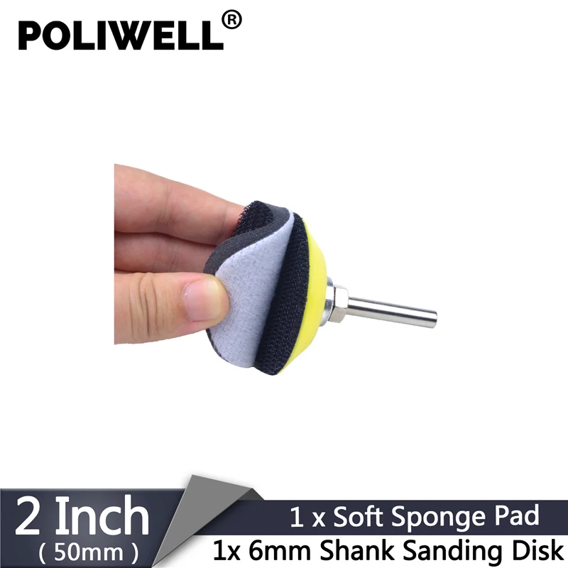 POLIWELL 2 дюйма мягкая губка интерфейс Pad с 6 мм хвостовиком сзади шлифовальный