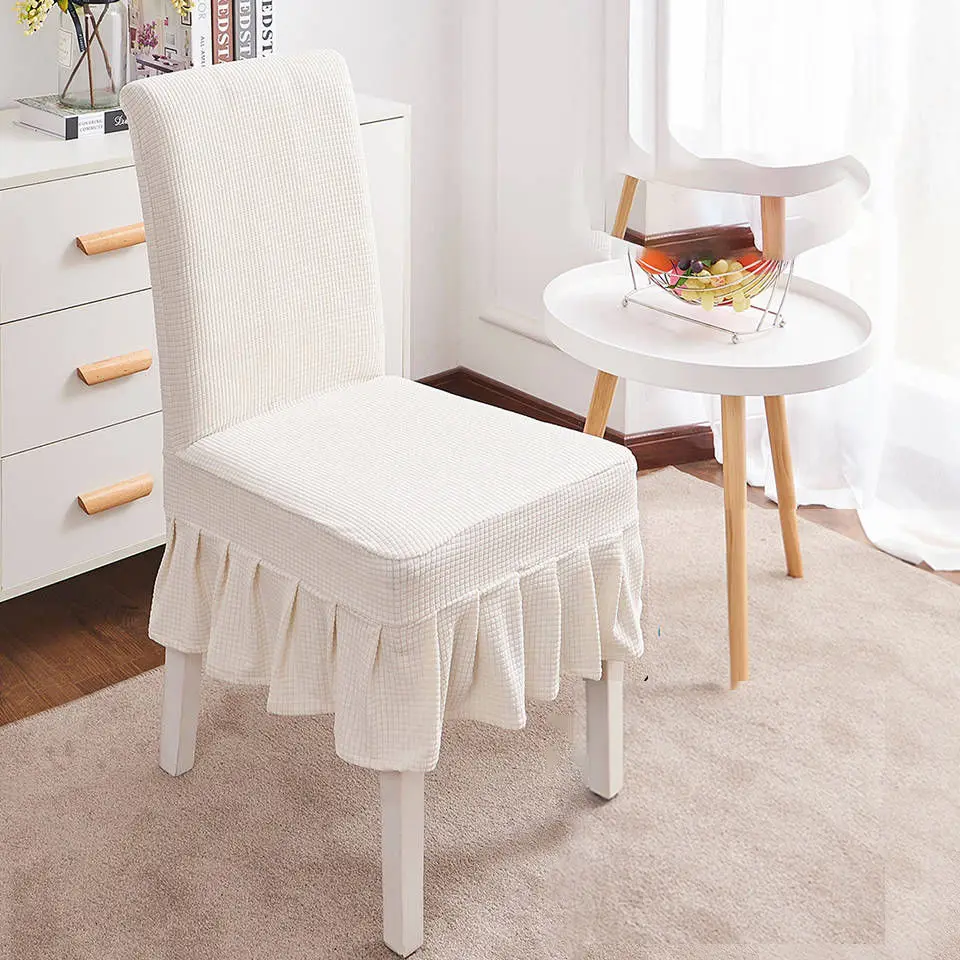 Cream white Skirt Супер мягкие флисовые ткани эластичные чехлы на кресла спандекс чехлы на стулья для столовой/кухни чехлы на кресла стрейч со спинкой - Цвет: Cream white Skirt