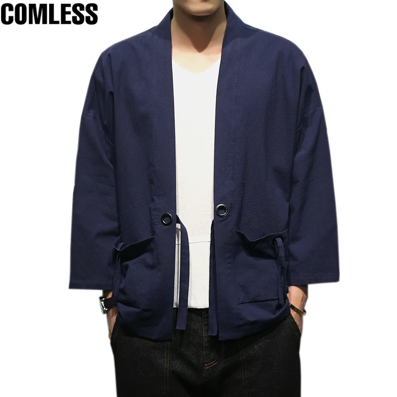 Мужской Свободный кардиган повседневная хлопковая куртка-кимоно в стиле хип-хоп