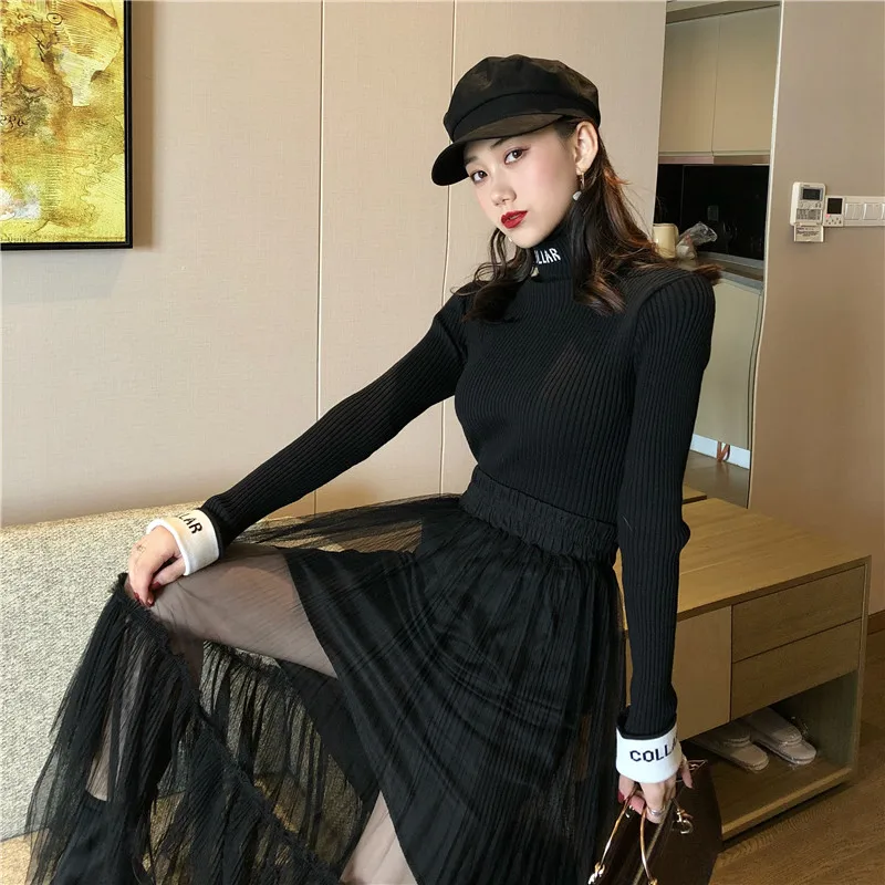 Женский свитер осень-зима новый модный с вышивкой и высоким воротником женский