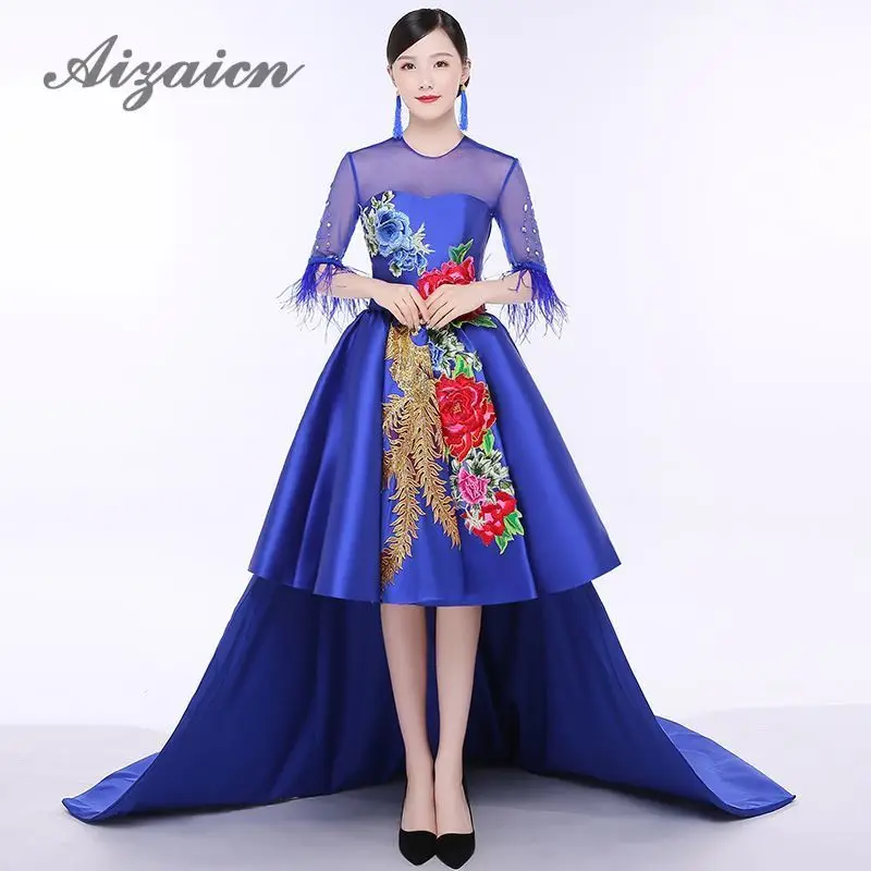 Винтажное вечернее платье из тюля на одно плечо модное китайское Ципао с