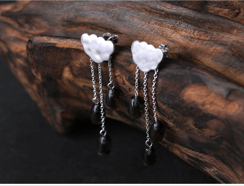 Lotus Fun, серьги из стерлингового серебра, 925 кристалл, длинные, для девочек, натуральный камень, серьги-гвоздики для женщин, дождевое облако, модное ювелирное изделие