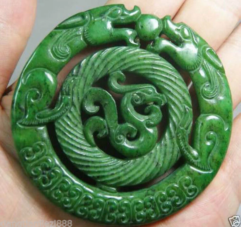 Старинная китайская ручная работа GREEN Jades резная подвеска с драконом/бесплатная