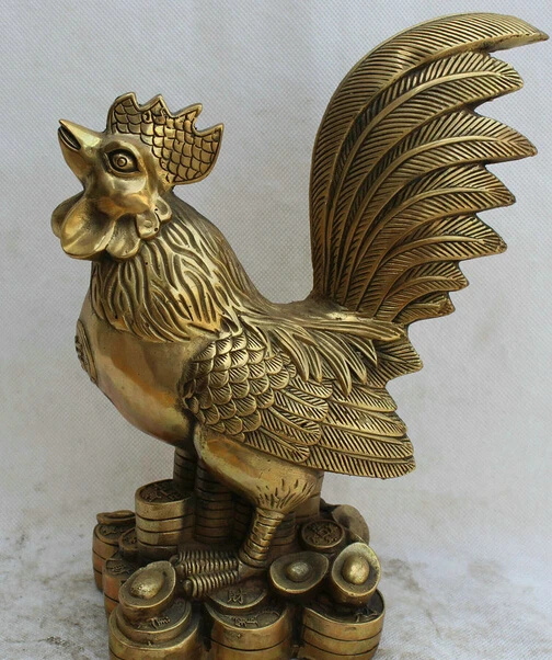 JP S0522 10 &quotКитайский Латунь Богатство Фэн-Шуй Зодиак Год Петух скульптура Статуя |