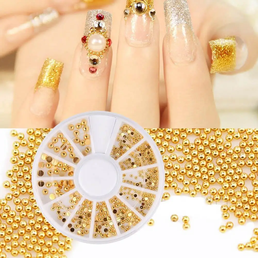 Gold Nail Art Decoration Tips Metal Beads Rhinestone Jewelry Shinning Decor Manicure | Красота и здоровье