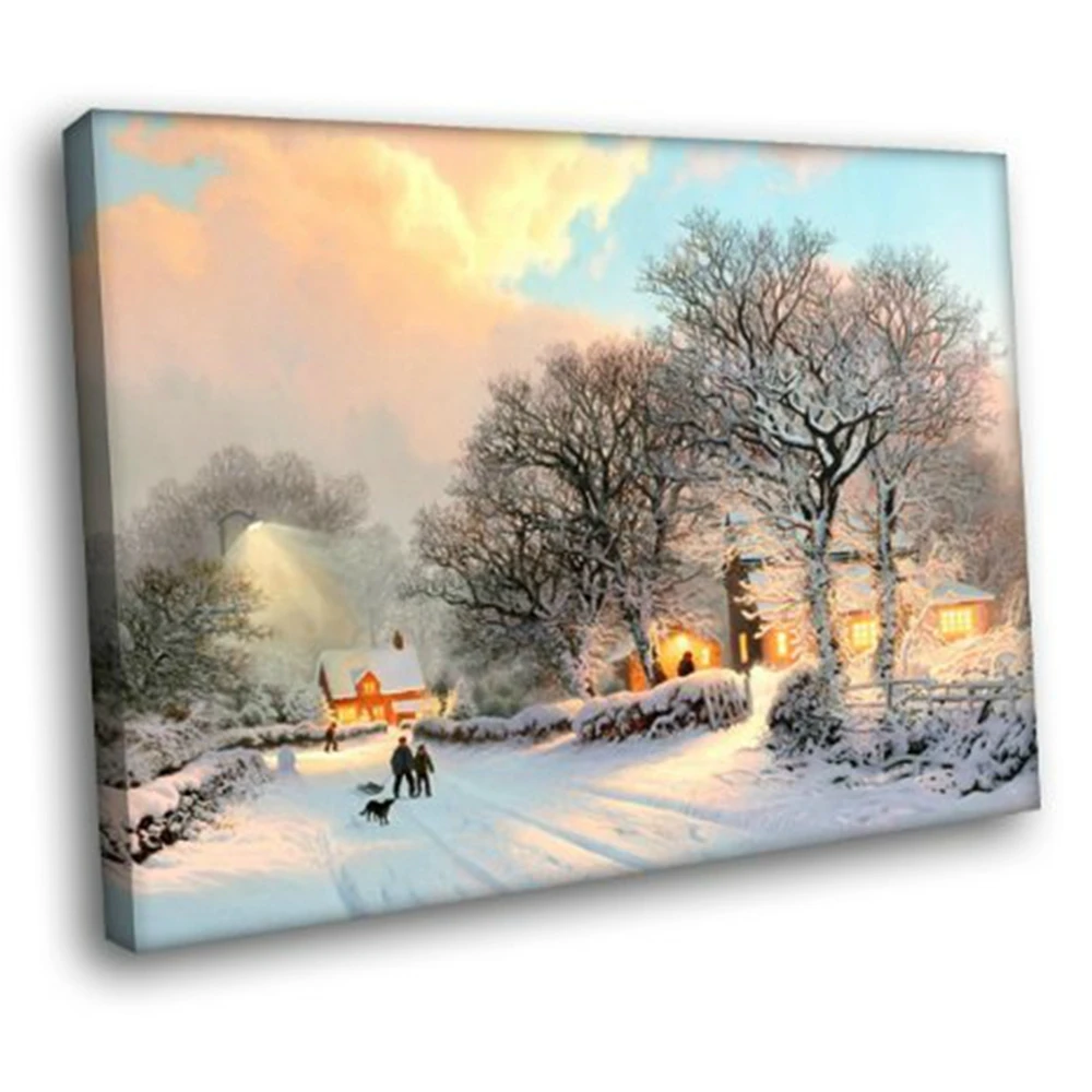 Christmas Eve Winter Wall Art Snow Landscape Artwork Giclee Print Village Posters Canvas Painting for Home Decorations Dropship | Дом и сад