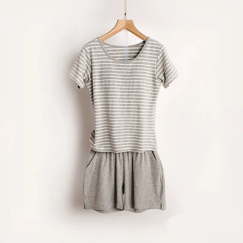 Style 4 Хлопковые пижамы комплект Для женщин Сексапильный полосатый пижамный комплект с бюстгальтером, майка, футболка и шорты, 2 шт./компл. домашняя одежда для сна свободные Размеры спортивный костюм Топ Мода - Цвет: Style 4