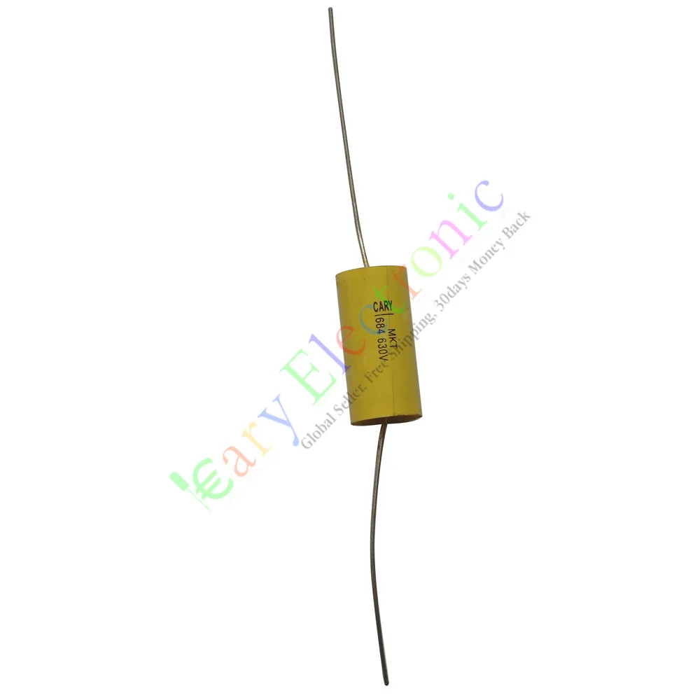 

Wholesale and retail 10pc yellow long lead Axial Polyester Film Capacitor 0.68uF 630V fr audio amps free shipping