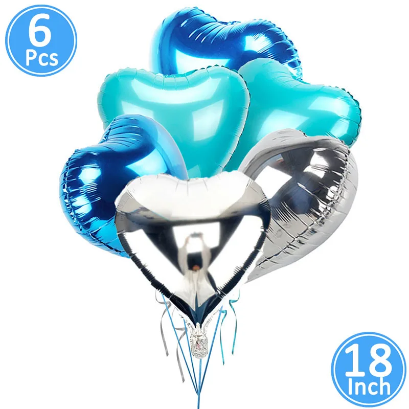 6pcs 18inch heart Синий баннер с днем рождения, воздушные шары, украшения для маленьких мальчиков и детей, праздничные принадлежности для взрослых, гирлянда, сувениры, первый 1, 2, 3, 4, 5, 6, 7, 8, 9, 10 - Цвет: 6pcs 18inch heart