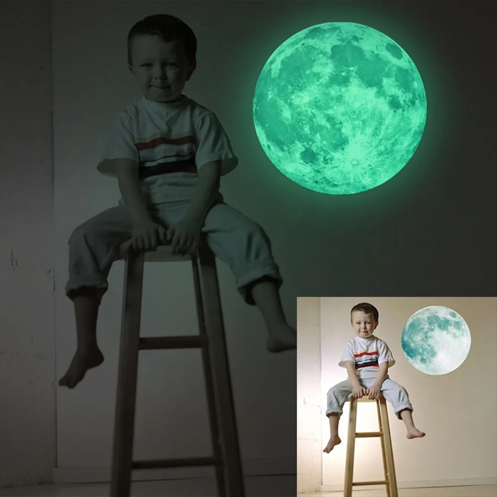 1 шт 5 см/12 см/30 см/40 см 3D Луна светящиеся Стикеры светится в темноте