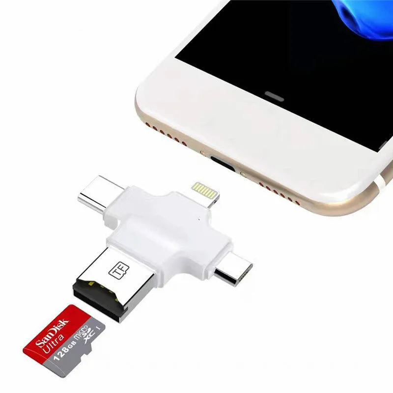 Usb кардридер 4 в 1 Type c/Lightning/Micro USB/USB 2 0 белая карта памяти для iphone8 8P X 7 6S накопитель usb