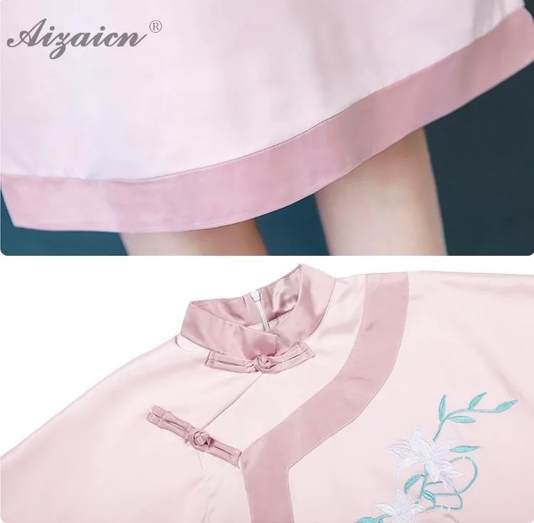 Hanfu, новинка, летнее, с вышивкой, современное, чонсам, розовое, Qi Pao, женское, традиционное, китайское платье, Ципао, повседневное, Восточный стиль