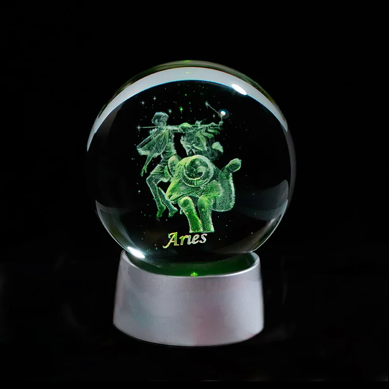 Aries 3D Зодиак хрустальный шар 12 созвездий стеклянный шар украшение дома Сфера Красочный Светодиодный светильник Знак зодиака орнамент - Цвет: Aries