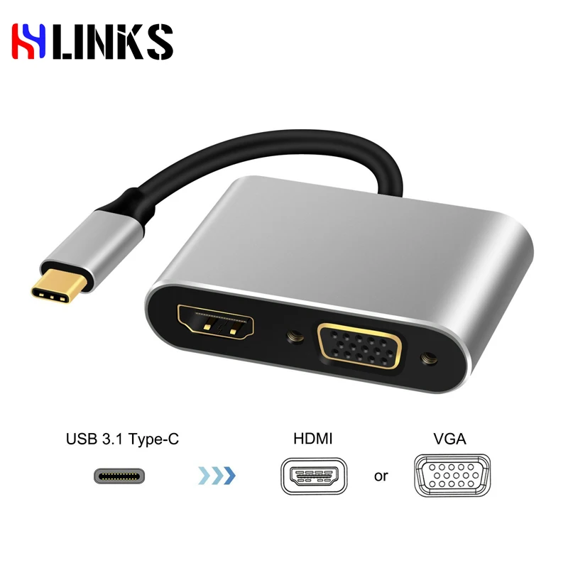 HYLINKS USB 3 1 Тип-C в HDMI адаптер VGA 2 in1 4 К UHD двойной Экран Дисплей для ноутбуков Apple Macbook |