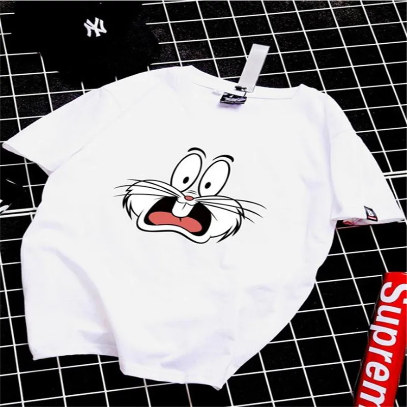 Кролик мультфильм печатных летние футболки Хлопковые женские jungkook одном