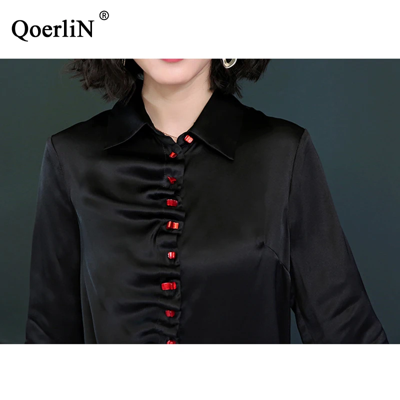 QoerliN 2XL шелковая блузка женская верхняя рубашка с длинным рукавом 2019 Весна Лето