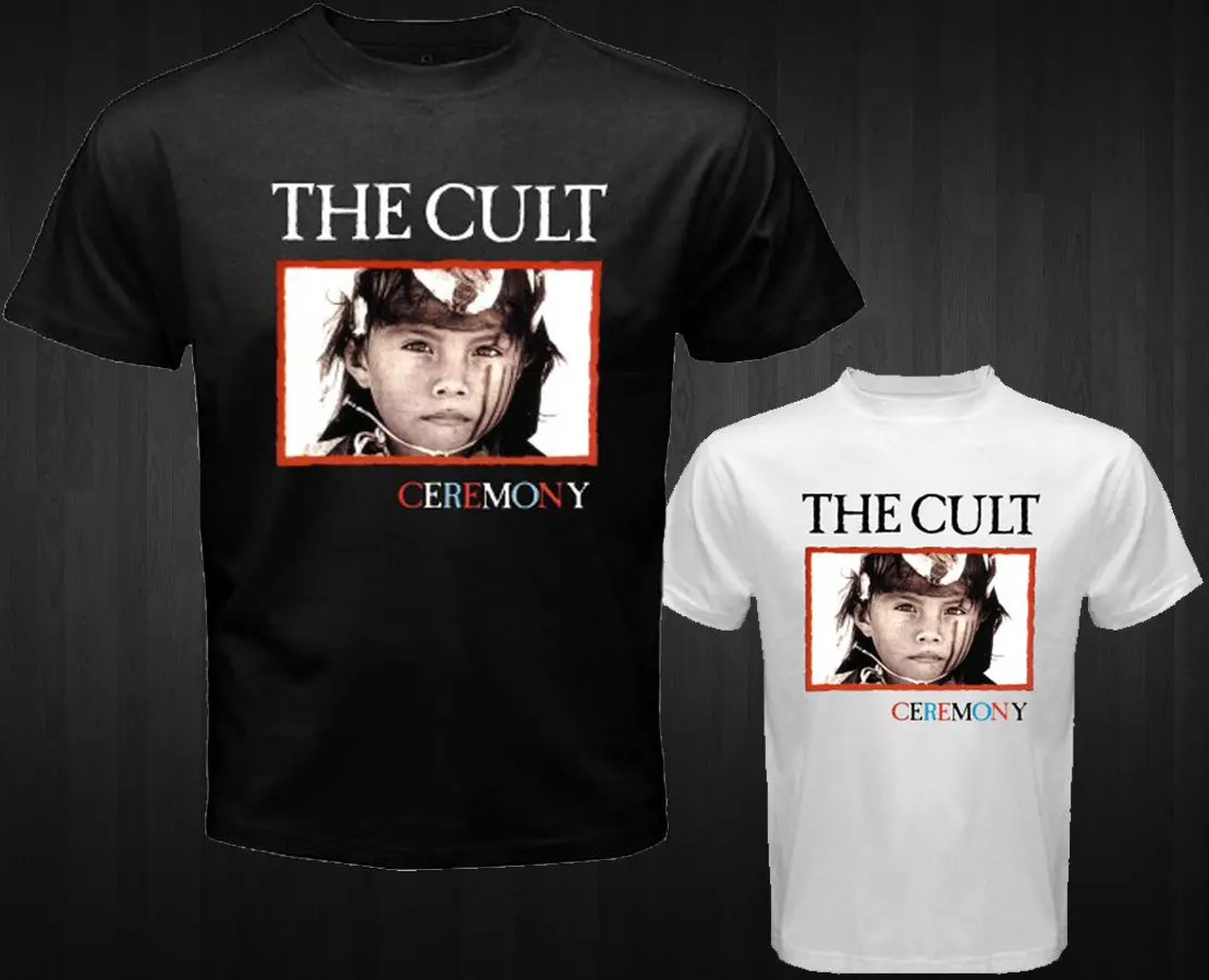 Новый культ церемонии хард рок группы Для мужчин белый черный футболка Размеры S