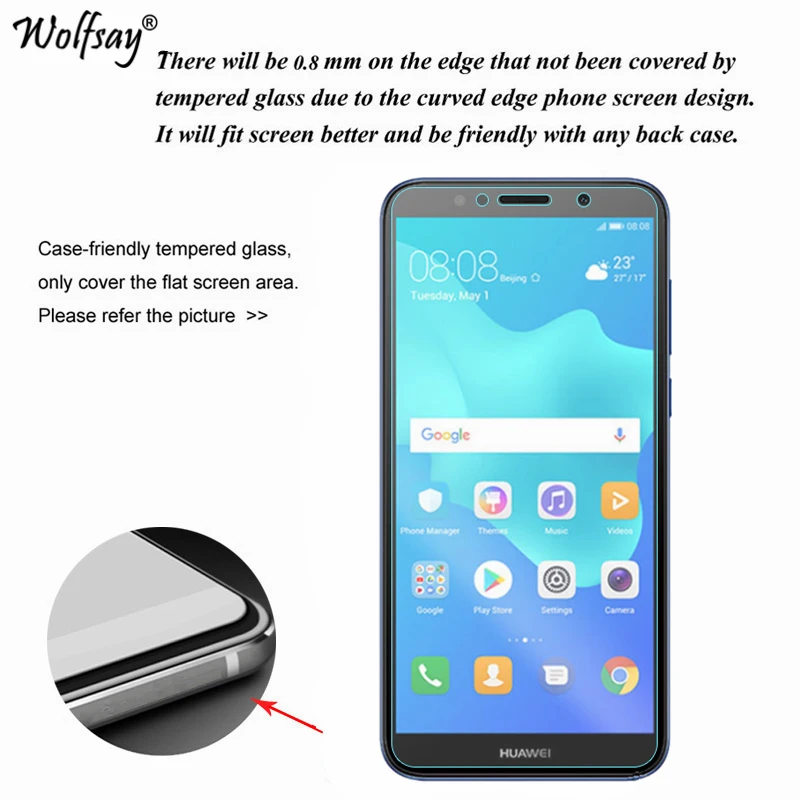 Protector de pantalla de vidrio templado para Huawei Y5 Prime 2018, pel&iacute;cula de DRA-L22, Y5 Prime 2018, 2 uds.-1